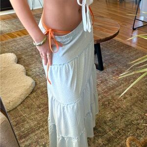 PacSun Sky Blue Maxi Skirt with Tangerine Tie